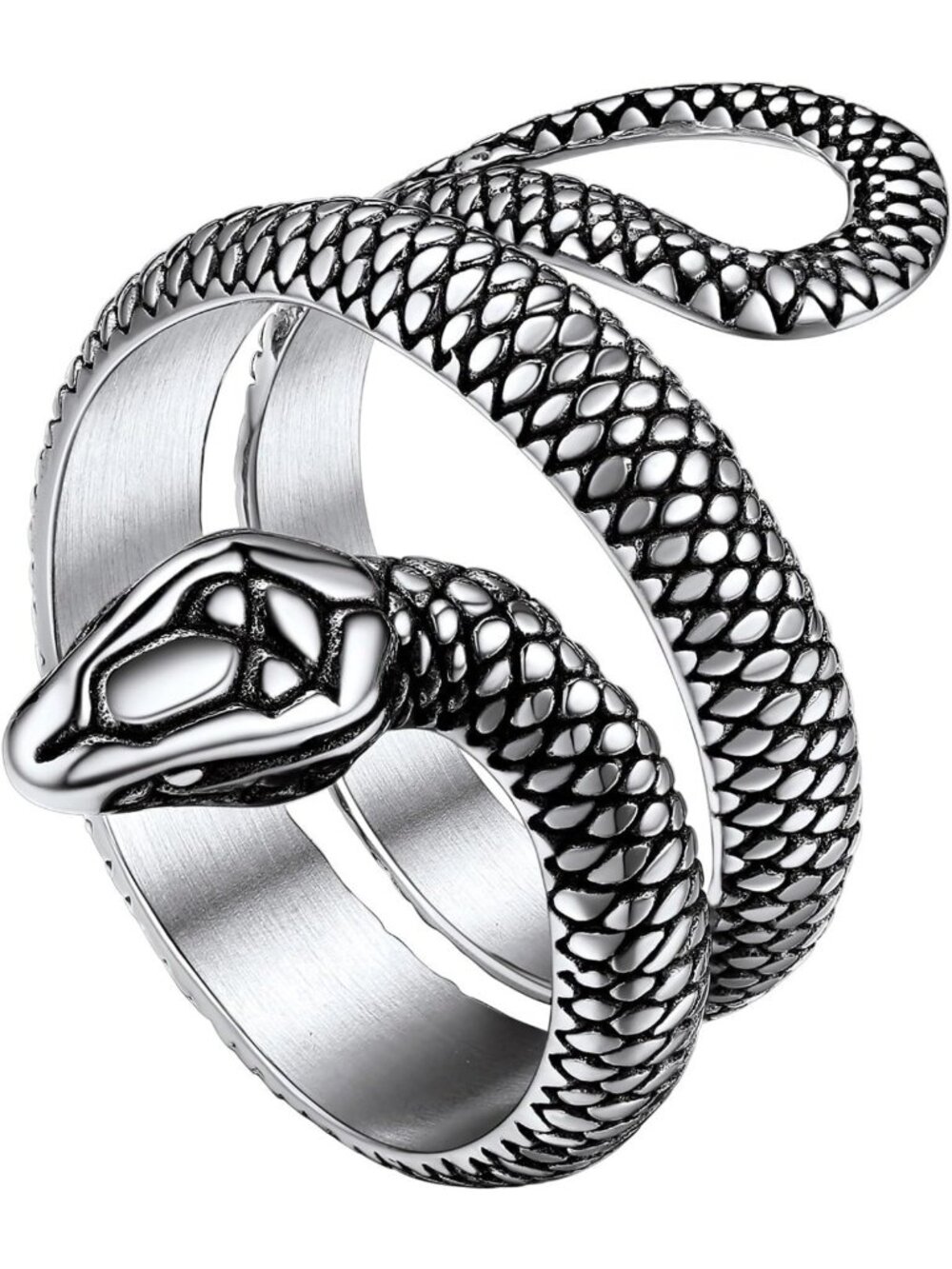 Stylish Black Snake Ring for Men & Women - Stainless Steel & 18K Gold Plated